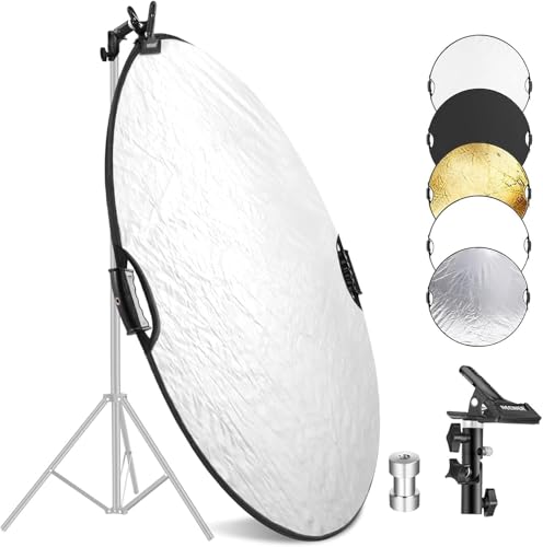 Neewer - Reflector de luz de 110 cm con Abrazadera y empuñaduras de Mano, Reflector Plegable 5 en 1, multidisco, translúcido, Plateado, Dorado, Blanco/Negro con Rosca de 3/8 Pulgadas para iluminación