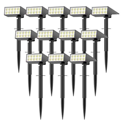 WENATY 12Pack Solar Spot Lights Outdoor, Solar Lights Outdoor Waterproof with 4 Light Mode 2-in-1 Landscape Spotlights Solar Powered Yard Garden Outside Flood Light for House Pathway Tree (Cool White)