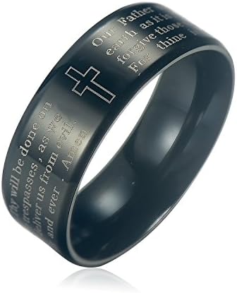 IBERIS Men's Stainless Steel Big Size Cross Scriptures Ring (9)