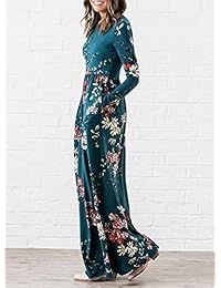 Vestido de mujer Zesica con estampado floral de manga larga bolsillos Empire, cintura plisado largo maxi