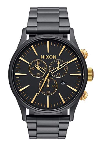 Nixon Sentry Chrono A3861041-00. Matte Black/Gold Mens Watch (42mm Matte Black/Gold Watch Case. 23-20mm Matte Black Stainless Steel Band)