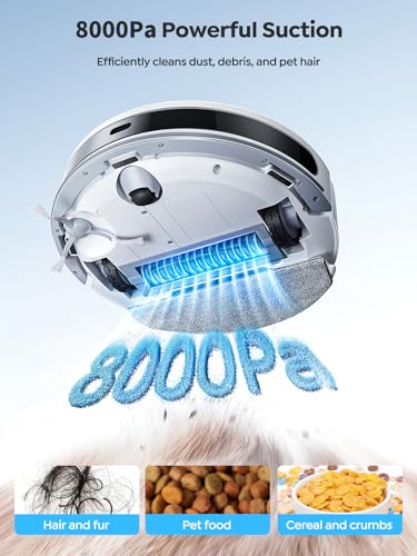 Vyzzle Robot Vacuum 8000Pa Strong Suction, LiDAR Navigation, 8.3cm Ultra Thin Robot Vacuum Cleaner with Mop, App/Alexa Control, Robotic Vacuums for Pet Hair, Hard Floors, Carpets, D10 (White)