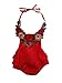 Baby Girl 3D Flower Applique Halter Floral Romper,Backless Bodysuit,Ruffle Sunsuit (12-18 M, Red 2)