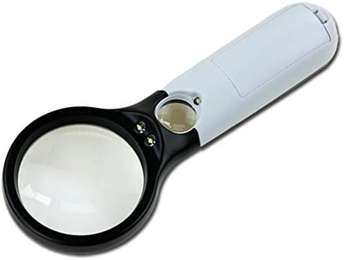 IAGW LED Magnifying Glass With 3 LED Light Acrylic Lenses 4X/45X Comfortable Handle Black+White Watch Repair Old Man Reading