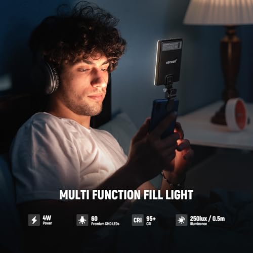 NEEWER Selfie Light with Front & Back Phone Clip, High Power 60 LED 2000mAh Rechargeable CRI 95+, 3 Light Modes, Portable Clip on Light for Tablet/Laptop, Zoom Call TikTok Video Fill Light (NL-60AI)