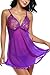 Avidlove Women Lace Babydoll Sequin Lingerie Mesh Chemise Sexy Teddy Nightwear Purple XXL