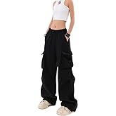 Xinor Baggy Parachute Pants for Womens Wide Leg Cargo Pants Y2k with Pockets Boyfriend Harajuku Streetwear Goth