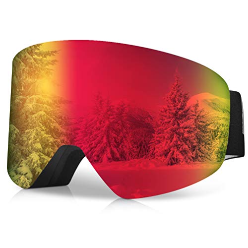 RUNACC Ski Snowboard Snow Goggles Magnet Layers Lens Over Glasses, Anti-Fog 100% UV400 Protection for Men & Women (Red)