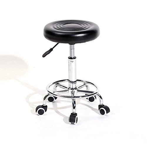 Z ZTDM Adjustable Barber Salon Work Stool Hydraulic Circular Cushion Rolling Chair With Foot Rest (Round with pattern, Black)