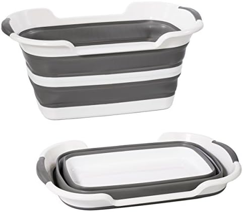 Adorn Home Essentials AD-10051-MD Adorn Collapsible Pop Up Laundry Foldable and Space-Saving Storage Container | Easy and Practical Solution | Size Basket : (Medium), White,Gray