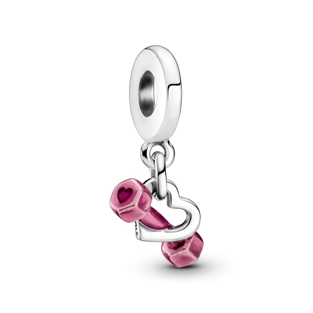 Pandora Passions Dumbbell sterling silver dangle with transparent pink enamel