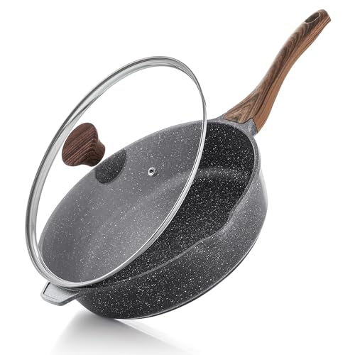 SENSARTE 28cm Schweizer Granit Beschichtung Tiefe Bratpfanne mit Deckel