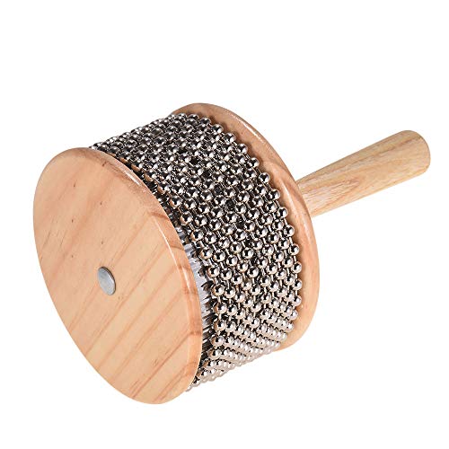 Muslady Wooden Cabasa Percussion Musical Instrument Metal Beaded Chain & Cylinder Pop Hand Shaker for Classroom Band Medium Size - Thumbnail 4