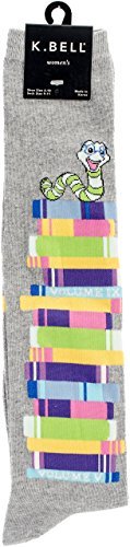 K. Bell Women's Original Series Novelty Knee High Socks, Book Worm (Grey), Shoe Size: 4-10