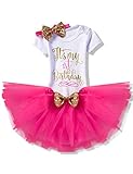 NNJXD Girl Newborn It's My 1st Birthday 3 Pcs Outfits Romper+Skirt+Headband Size (1) 1 Years Rose