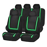 FH GROUP FH-FB032115 Unique Flat Cloth Seat Cover w. 5 Detachable Headrests and Solid Bench Green / Black- Fit Most Car, Truck, Suv, or Van