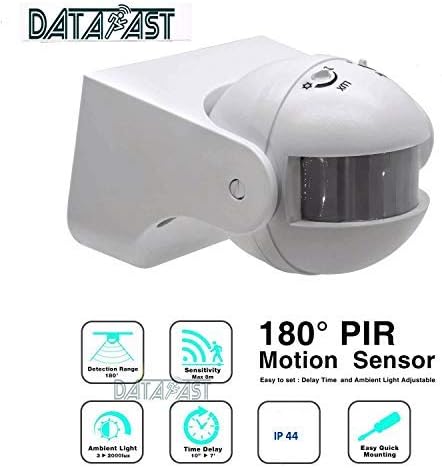 DATAFAST 180 Degree Plastic Pir Sensor with Light and Energy Saving Motion Detector Wall Mounted Switch (White, 13 x 10.2 x 7.6 cm)