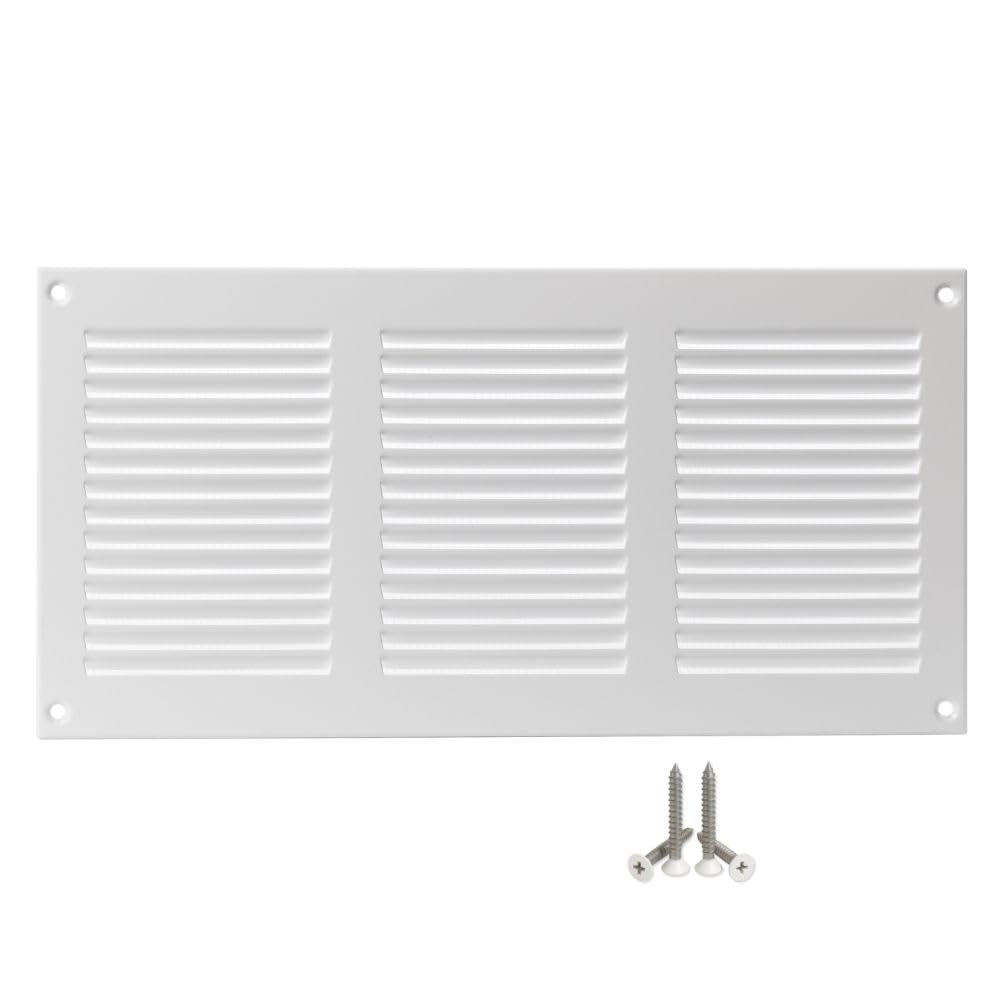 LIRAST 300x150mm Vent Cover White - 12x6 inch Wall Vent Cover with Insect Mesh - Ceiling Soffit Vents - External Vent Cover - Metal Ventilation Grilles - Air Vent Covers for Walls