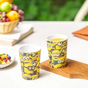 THE BAMBOO CO Kids/Baby Bamboo Drinking Glass Set of 2 | Made of Bamboo | for Milk,Juice,Water,Tea,Coffee | 300 ml | Eco - Friendly | Organic & Natural. (Minions)