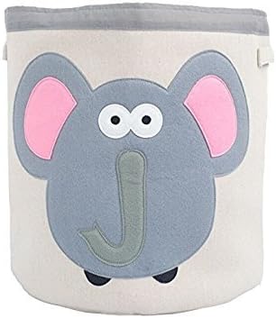 Grey Bee Animal Theme Large Collapsible Canvas Fabric Storage Bin | Play Room or Nursery Hamper, Toy Box | Grey Elephant