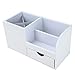 KINGFOM Desk Organizer Office Supplies Caddy Pu Leather Multi-function Storage Box Pen/Pencil,Cell phone, Business Name Cards Remote Control Holder with Small Drawer White