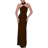 GRMLRPT Women High Neck Bodycon Dress Summer Casual Sleeveless Back Slit Elegant Party Cocktail Maxi Formal Dresses
