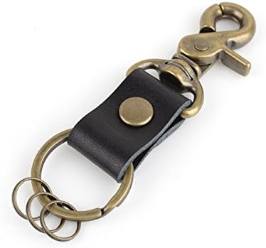 Richbud Leather Keychain Scissors Snap 3 Detachable Durable Pob Key Ring Lanyard Handmade Small Bronze (Black)