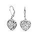 Open Lightweight Clover Flower Filigree Multi Heart Shape Puff Hearts Drop Dangle Earrings For Women Teens Oxidized .925 Sterling Silver Lever back