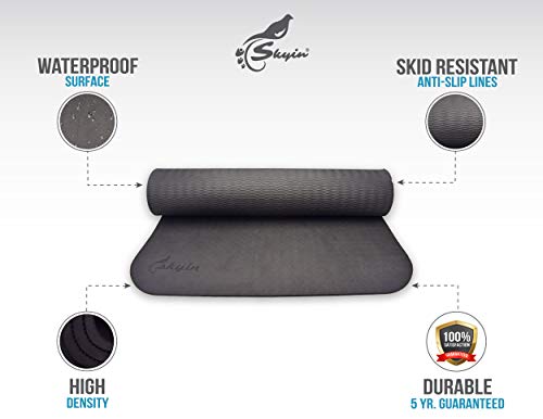 Skyin Yoga mat,Best No-Slip Hot Yoga Mat,SGS Approved No-Toxic,TPE+Ultra Absorbent Microfiber+Silicon Nonslip Surface,Ideas for Exercise,Yoga and Pilates (Black)
