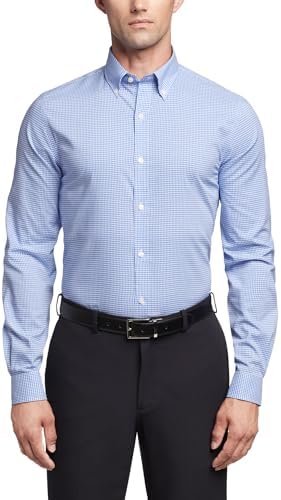 tommy hilfiger athletic fit stretch dress shirt Tommy Hilfiger Men's Athletic Fit Performance Stretch Th Flex Collar Dress  Shirt Blue Size XL