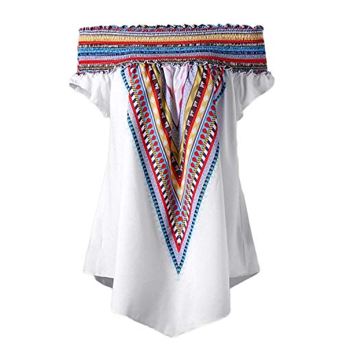 MOONHOUSE Fashionâ¤ï¸â¤ï¸ Women Sexy Off Shoulder Elastic Colorful Printed Tops T-Shirt Tunic Blouseâ¤ï¸â¤ï¸ Plus Size (2X, Red)