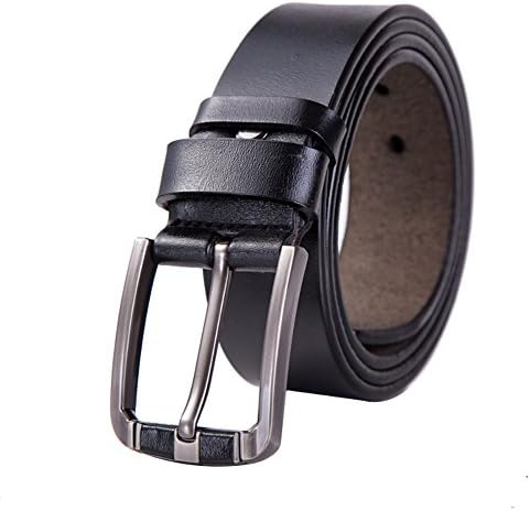 Dnux Genuine Leather Men's Dress Belt 40mm Reversible Buckle Strap with Keychain (Black)