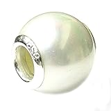 Queenberry Sterling Silver White Simulated Pearl European Style Bead Charm