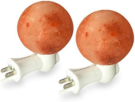 Dream Salts Himalayan Salt Night Light Lamp / Mini Natural Air Purifying Crystal Rock / UL Approved wall plugin / Hand Carved Home, Bedroom, Nursery Ionizer Decoration (Sphere, 2 Pack)