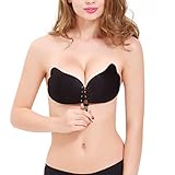 Women Strapless Bra Self Adhesive Wing Shape Silicone Invisible Push-up Bra Black Cup B