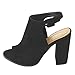 Betani Jillian-1A Women's Ankle Strap Cut Out Back Block Heel Ankle Booties