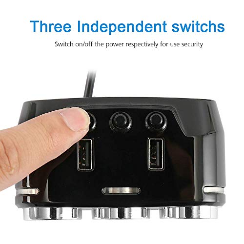ODOMY 12V/24V Car Cigarette Lighter Adapter 100W 3 Socket Splitter with Dual USB Ports LED Voltage Monitor On/Off Switch for Phone GPS Dashcam Radar Detector