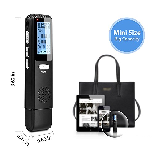 Digital Voice Recorder, MAOZUA 8GB Rechargeable Voice-Activated Recorder MP3 Player Sound Audio Recorder with Metal Casing for Lectures Meetings - Black
