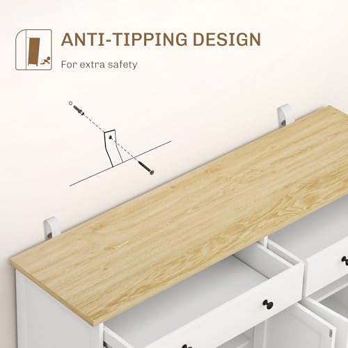 HOMCOM Sideboard Buffet Cabinet with Storage, 55" Kitchen Cabinet with Adjustable Shelves, 2 Drawers and 4 Doors, Coffee Bar Cabinet with Rubberwood Tabletop, White