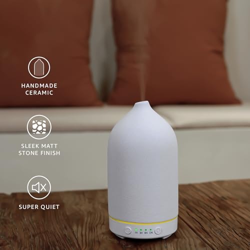 Gooamp 200ML Ceramic Essential Oil Diffuser - Ultrasonic Aromatherapy & Humidifier with 7-Color LED Lights, Auto Shut-Off, White, 1H/3H/6H Timer | Scent for Home, Office, Yoga