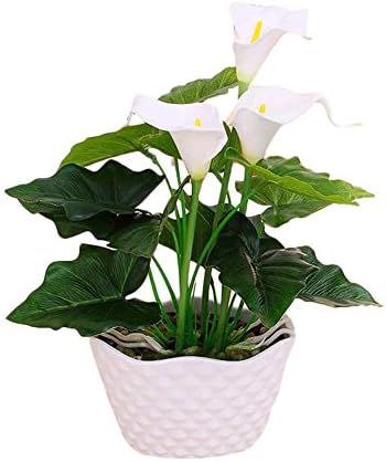 Artificial Flowers Elegant PU Calla lily in Pots,Real like Artificial Calla Lily Flowers for Home Office Decor (White)