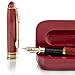 ZenZoi Burgundy Wood Fountain Pen – Medium Nib Handcrafted Calligraphy Stylograph Pens, Includes Ink Refill Converter & Wooden Gift Box Case