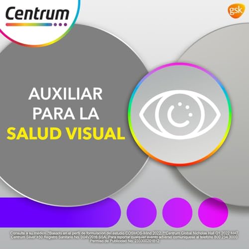 Centrum Multivitamínico Silver +50 con Magnesio, Vitamina C, Calcio, Potasio y Zinc, 60 Tabletas