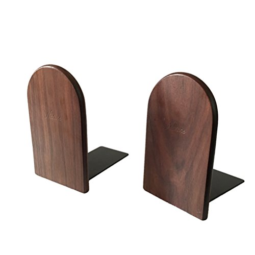 1Pair Simple Style Black Walnut Wood Bookends Bookend For Library School Study Home Office Gift (Round) - Thumbnail 2