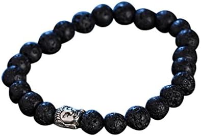 Creazrise Clearance! Unisex Obsidian Elastic Beaded Bracelet Black Lava Rock Stone Bangles (B)