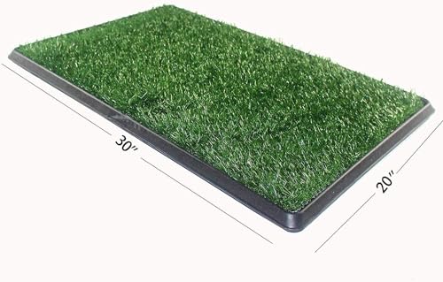 Pet Grass Pad with Tray, Artificial Turf Grass Pee Pad Potty Training for Indoor Outdoor Use, Washable Replacement Potty Mat for Dog (Green, 20''x30'')