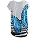 Women Summer Ice Silk Short Sleeve Loose Fit Butterfly Print Tunic T-Shirts Tops Blue