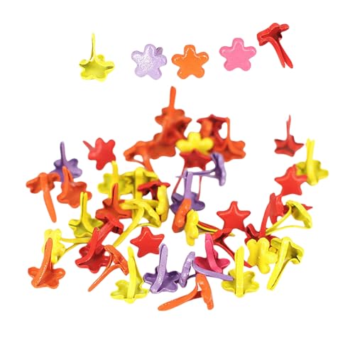 100Pcs Split Pins Multicolor Metal Brad Fasteners Round Brads Heart Brads Flower Brads for Paper Craft Scrapbooking