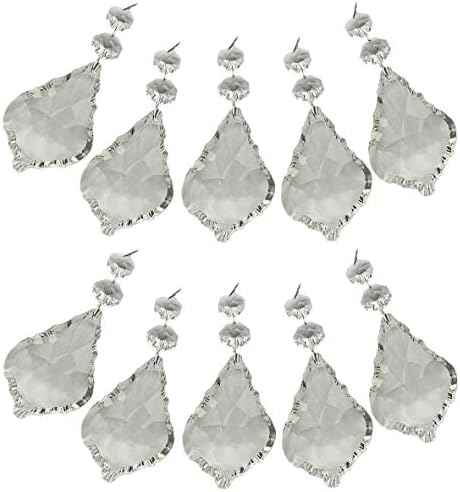 10 x Clear Chandelier Drops Transparent Droplets Cut Glass Crystals Beads Christmas Tree Ornaments Vintage Wedding Wishing Decorations Prisms Antique Light Spare Parts Crafts (75mm XL Leaf)