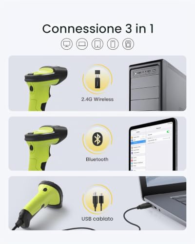 Inateck 1D 2D QR Barcode Reader, Wireless Barcode Scanner Gun with 2600mAh Battery, Anti-Shock Protection, 1.8 m, Range 35 m, Barcode Reader for Android PC iOS POS, with APP SDK, BCST-72